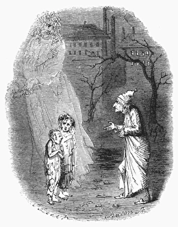 A CHRISTMAS CAROL. Ignorance and Want. Etching by John Leech from the first edition A CHRISTMAS CAROL. Ignorance and Want. Etching by John Leech from the first edition