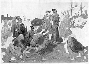 CHRISTOPHER COLUMBUS (1541-1506). Italian navigator. Columbus returning to Cadiz CHRISTOPHER COLUMBUS (1541-1506). Italian navigator. Columbus returning to Cadiz