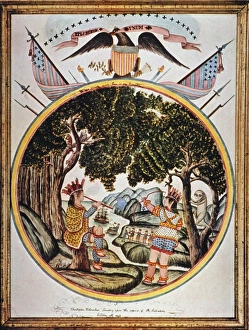 CHRISTOPHER COLUMBUS landing on San Salvador in the Bahamas, 12 October 1492. Watercolor CHRISTOPHER COLUMBUS landing on San Salvador in the Bahamas, 12 October 1492. Watercolor