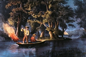 C&I: FISHING. Black Bass Spearing on the Restigouche, New Brunswick: lithograph, n.d C&I: FISHING. Black Bass Spearing on the Restigouche, New Brunswick: lithograph, n.d