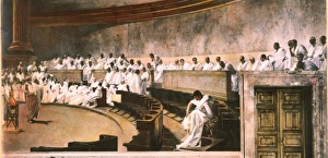 Cicero pronouncing his first oration against Catiline in the Roman Senate in 64 B Cicero pronouncing his first oration against Catiline in the Roman Senate in 64 B