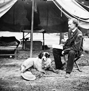 CIVIL WAR: CUSTER, 1862. Lieutenant George A. Custer with a dog at camp in Virginia, 1862 CIVIL WAR: CUSTER, 1862. Lieutenant George A. Custer with a dog at camp in Virginia, 1862