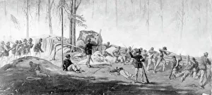 CIVIL WAR: GETTYSBURG. The Battle of Gettysburg, 1-3 July 1863. Union forces behind the breastworks on Culps Hill CIVIL WAR: GETTYSBURG. The Battle of Gettysburg, 1-3 July 1863. Union forces behind the breastworks on Culps Hill