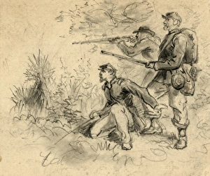 CIVIL WAR: SHARPSHOOTERS. Union sharpshooters. Drawing by Alfred R. Waud, c1863 CIVIL WAR: SHARPSHOOTERS. Union sharpshooters. Drawing by Alfred R. Waud, c1863