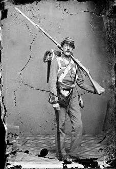 Images Dated 3rd January 2011: CIVIL WAR: UNION SOLDIER. A volunteer Union soldier with a rifle and bayonet. Photograph, c1862
