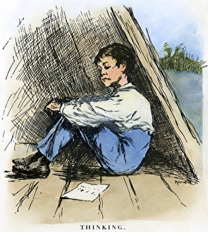 CLEMENS: HUCK FINN, 1885. Thinking. Drawing by Edward Windsor Kemble for an American CLEMENS: HUCK FINN, 1885. Thinking. Drawing by Edward Windsor Kemble for an American