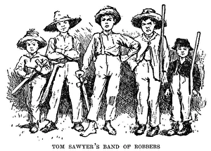 CLEMENS: HUCK FINN. Tom Sawyers gang, including Huckleberry Finn (second from right) CLEMENS: HUCK FINN. Tom Sawyers gang, including Huckleberry Finn (second from right)