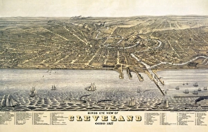 CLEVELAND, 1877. Panoramic view of Cleveland from Lake Eerie, complete with extensive legend CLEVELAND, 1877. Panoramic view of Cleveland from Lake Eerie, complete with extensive legend