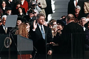 Podium Collection: CLINTON INAUGURATION, 1993. Chief Justice William Rehnquist administering the oath