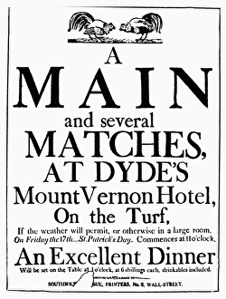 COCK FIGHTING, 1807. Broadside published at New York COCK FIGHTING, 1807. Broadside published at New York