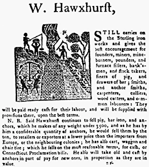 COLONIAL ADVERTISEMENT. Advertisement of a New York ironmaster from The New York COLONIAL ADVERTISEMENT. Advertisement of a New York ironmaster from The New York