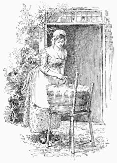 COLONIAL LAUNDRESS. A colonial American laundress. English line engraving after an illustration by Hugh Thompson, 1894