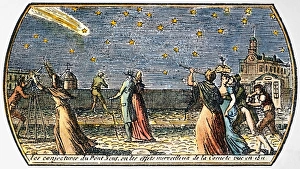 COMET OF 1812. Seen from the Pont Neuf in Paris. Contemporary French colored engraving COMET OF 1812. Seen from the Pont Neuf in Paris. Contemporary French colored engraving