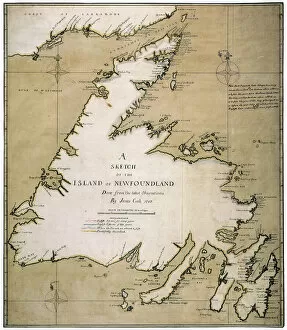 COOK: NEWFOUNDLAND, 1763. A Sketch of the Island of Newfoundland drawn in 1763 by James Cook when he was a