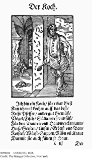 COOKING, 1568. The Cook. Woodcut, 1568, by Jost Amman COOKING, 1568. The Cook. Woodcut, 1568, by Jost Amman