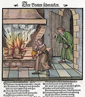 COOKING: ROAST, c1530. Smelling the roast. Woodcut, c1530 COOKING: ROAST, c1530. Smelling the roast. Woodcut, c1530