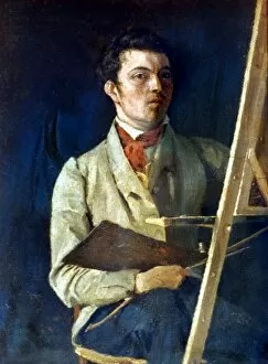 Artists Collection: COROT WITH EASEL, 1825. Self-portrait, oil on canvas by Jean-Baptiste Camille Corot, 1825