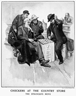 COUNTRY STORE, 1906. Checkers at the country store. Drawing by Harold Matthews Brett COUNTRY STORE, 1906. Checkers at the country store. Drawing by Harold Matthews Brett
