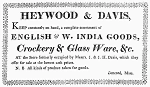 COUNTRY TRADER CARD, c1830. Trade card of a Concord, Massachusetts, country trader COUNTRY TRADER CARD, c1830. Trade card of a Concord, Massachusetts, country trader