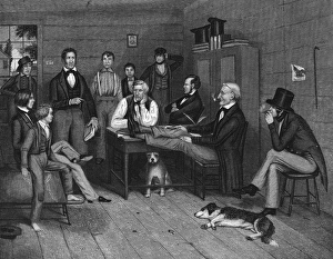 COUNTRY TRIAL. A court trial in rural America. Line engraving, American, 19th century COUNTRY TRIAL. A court trial in rural America. Line engraving, American, 19th century