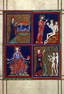 CREATION OF THE FIRMAMENT. With other scenes from a 13th century French manuscript