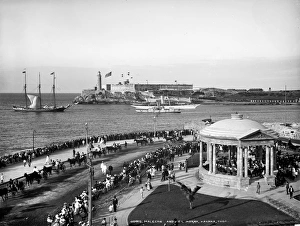 CUBA: HAVANA HARBOR, c1900. Parade along the harbor in Havana, Cuba, with Morro CUBA: HAVANA HARBOR, c1900. Parade along the harbor in Havana, Cuba, with Morro