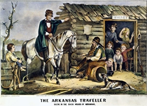 CURRIER & IVES: THE ARKANSAS TRAVELER. Color lithograph, 1870, by Currier & Ives CURRIER & IVES: THE ARKANSAS TRAVELER. Color lithograph, 1870, by Currier & Ives