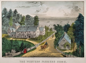 CURRIER & IVES: FARM HOUSE. The Western Farmers Home. Lithograph, 1871, by Currier & Ives CURRIER & IVES: FARM HOUSE. The Western Farmers Home. Lithograph, 1871, by Currier & Ives