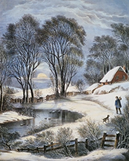 CURRIER & IVES: WINTER MOONLIGHT. Winter Moonlight. Lithograph, 1866, by Currier & Ives CURRIER & IVES: WINTER MOONLIGHT. Winter Moonlight. Lithograph, 1866, by Currier & Ives