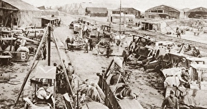 Damaged airplanes at a repairing plant in France during World War I. Photograph, c1916 Damaged airplanes at a repairing plant in France during World War I. Photograph, c1916