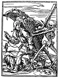 Hans Holbein the Younger Gallery: DANCE OF DEATH, 1538. Death and the Peddler. Woodcut by Hans Holbein the Younger
