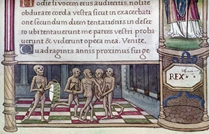 DANCE OF DEATH. Illumination from a French Book of Hours, early 16th century DANCE OF DEATH. Illumination from a French Book of Hours, early 16th century