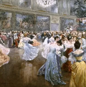 Vienna Gallery: Dance in the public ballroom of the Imperial Palace, Vienna. Watercolor by Wilhelm Gause, 1900