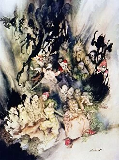 The Dance of the Trolls. Illustration by Arthur Rackham (1867-1939) for an edition of Henrik Ibsens Peer Gynt