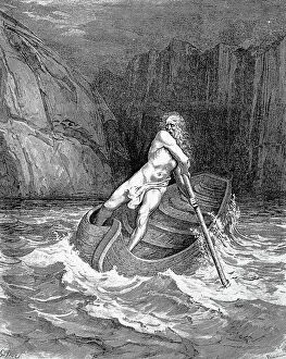 DANTE: INFERNO. Charon, ferryman of the river Styx. Wood engraving, 1861, after Gustave Dore