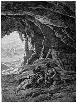 DAVID AND SAUL. David cuts off a piece of the robe of King Saul as he sleeps (1 Samuel 24 DAVID AND SAUL. David cuts off a piece of the robe of King Saul as he sleeps (1 Samuel 24