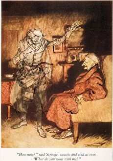 DICKENS: A CHRISTMAS CAROL. Marleys Ghost appears to Scrooge: illustration by Arthur Rackham for Charles Dickens A