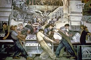 Detail of Diego Riveras mural at the Detroit Institute of Arts depicting the American automobile industry, 1932-33