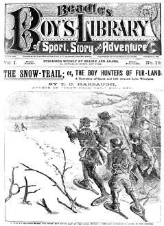 DIME NOVEL, 1882. The Snow-Trail; or, The Boy Hunters of Fur-Land. Cover of a Beadle DIME NOVEL, 1882. The Snow-Trail; or, The Boy Hunters of Fur-Land. Cover of a Beadle