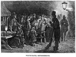 DORE: LONDON, 1872. 'Whitechapel Refreshments.' Wood engraving after Gustave Dore DORE: LONDON, 1872. 'Whitechapel Refreshments.' Wood engraving after Gustave Dore