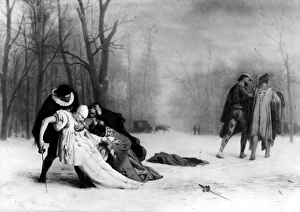 DUEL AFTER THE MASQUERADE. Oil on canvas, 1857, by Jean Leon Gerome DUEL AFTER THE MASQUERADE. Oil on canvas, 1857, by Jean Leon Gerome