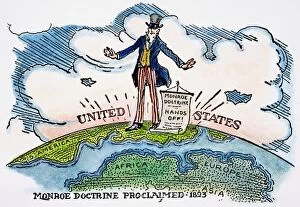 An early 20th century American cartoon on the Monroe Doctrine, proclaimed by President James Monroe in his message to