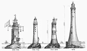 Images Dated 6th July 2012: EDDYSTONE LIGHTHOUSE. The developement of the lighthouse on Eddystone Rocks in the English Channel