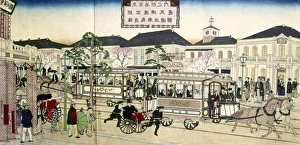 EDO: STREET RAILWAY, c1870. Woodblock print, c1870, by Ando Hiroshige EDO: STREET RAILWAY, c1870. Woodblock print, c1870, by Ando Hiroshige