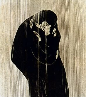 Edward Gallery: EDVARD MUNCH: THE KISS. Woodcut, 1897-98, by Edvard Munch