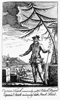 EDWARD TEACH (?-1718). English pirate, known as Blackbeard. Line engraving from A general and true history of