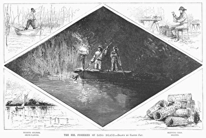 EEL FISHING, 1883. The eel fisheries of Long Island. Line engraving after a drawing by EEL FISHING, 1883. The eel fisheries of Long Island. Line engraving after a drawing by