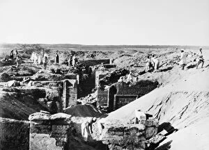 EGYPT: EXCAVATION, c1900. Excavation of temple and village ruins at Medinet en-Nahas