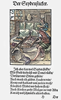 EMBROIDERER, 1568. Woodcut, 1568, by Jost Amman EMBROIDERER, 1568. Woodcut, 1568, by Jost Amman