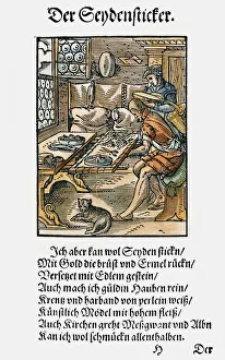 EMBROIDERER, 1568. Woodcut, 1568, by Jost Amman EMBROIDERER, 1568. Woodcut, 1568, by Jost Amman